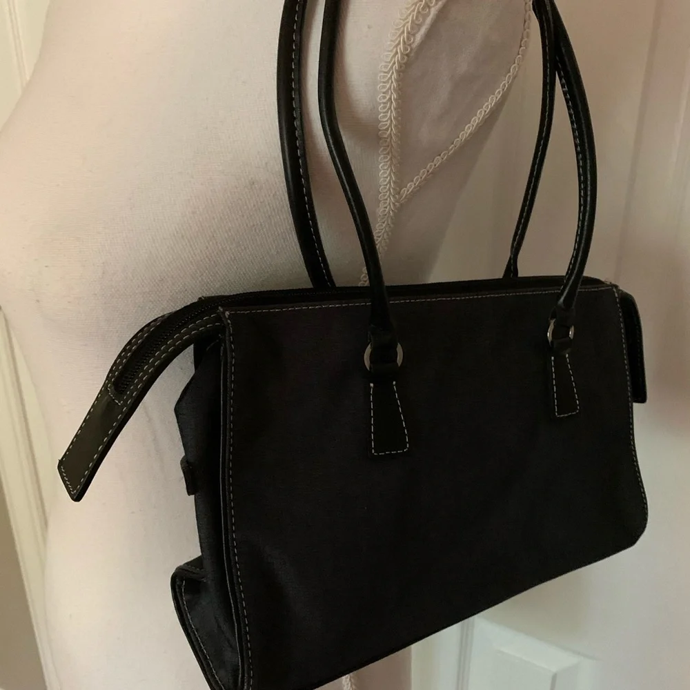 Ann Taylor Black Fabric Shoulder Bag Gray Handbag